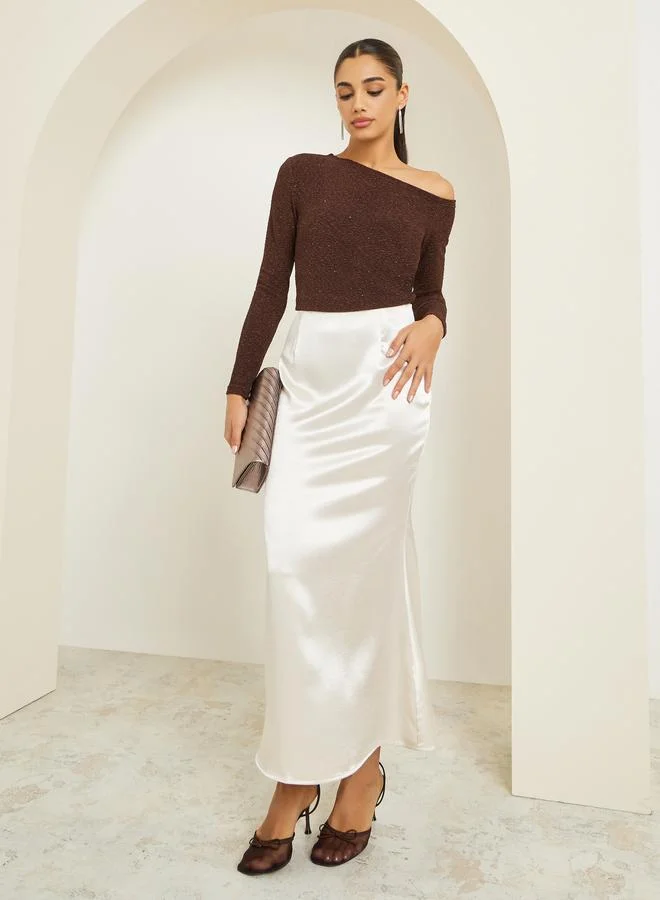 Styli Women Brown Shimmer Knit Top